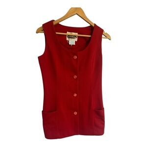 Vintage Red Sleeveless Button-Front Vest by Geoffrey Beene